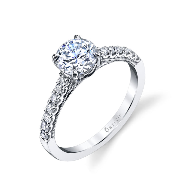 14k White Gold Sylvie Collection Diamond Engagement Ring