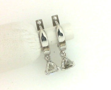 14K White Gold Hoops Featuring Trillion Cut Diamond Drop