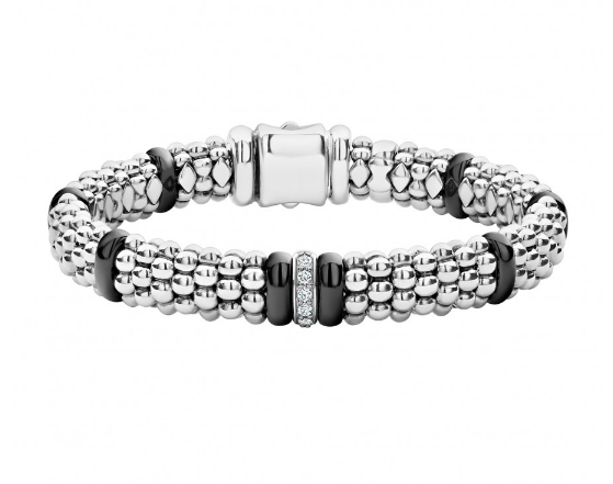 Sterling Silver And Black Ceramic LAGOS Diamond Bracelet