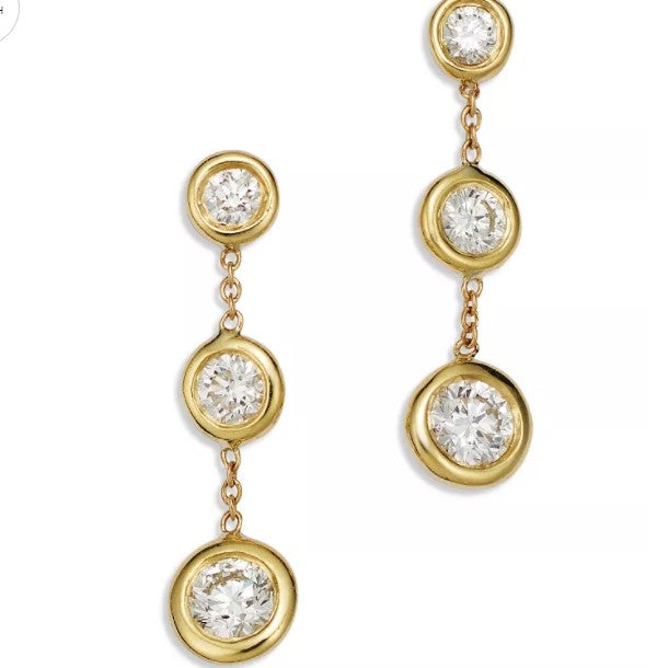 Roberto Coin 18K YELLOW GOLD CLASSIC DIAMOND THREE BEZEL DROP EARRINGS