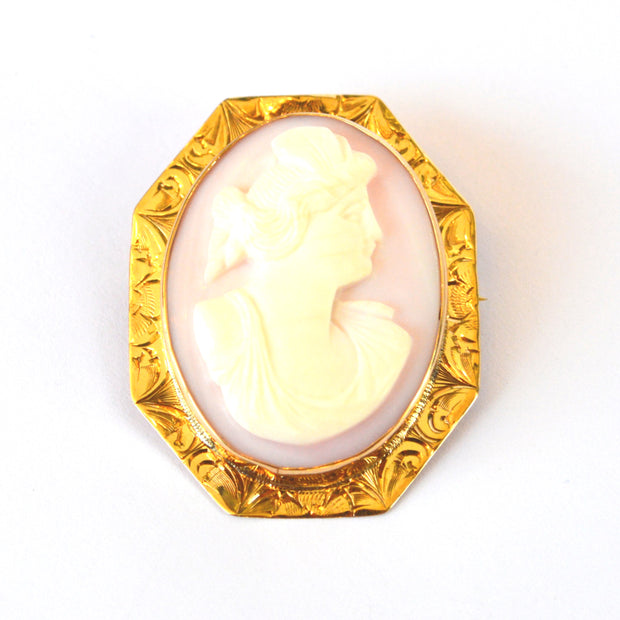 Carved Cameo 10K Yellow Gold Ornate Frame