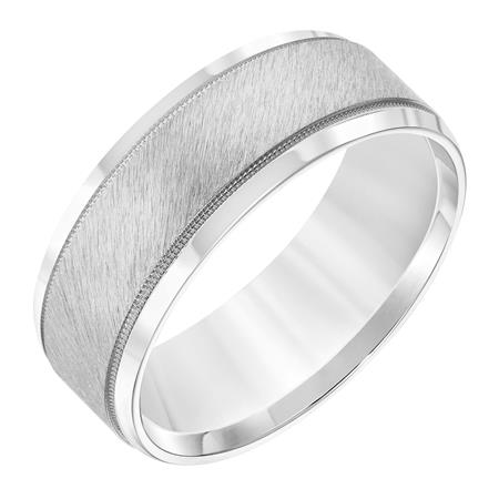 14K White Gold Comfort Fit Goldman Luxe Wedding Band Featuring Satin Finish And High Polish Edges