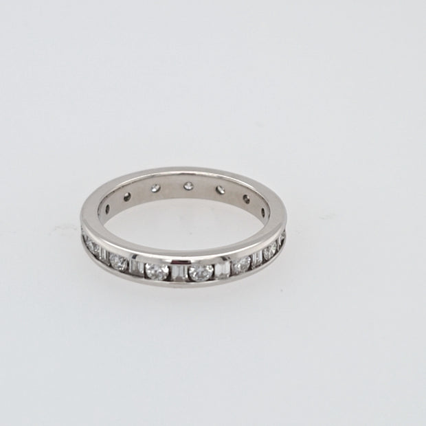 18K White Gold Round & Baguette Diamond Channel Set Eternity Wedding Band