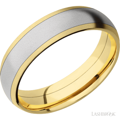 Lashbrook 6 Mm Wide/Domed/14K Yellow Gold Band With One 4 Mm Centered Inlay Of Cobalt Chrome