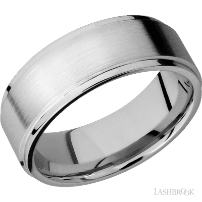 Lashbrook 8 Mm Wide Flat Grooved Edges 14K White Gold Band