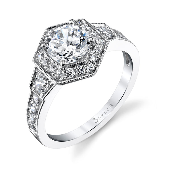 14k White Gold Sylvie Collection Diamond Engagement  Ring