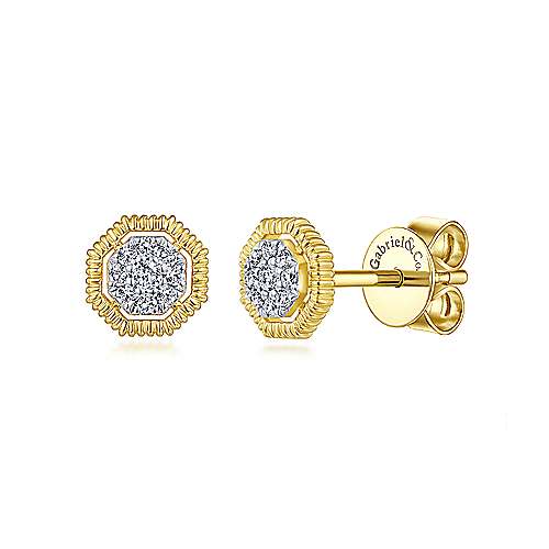 14K Yellow Gold Gabriel & Co. Diamond Octagonal Stud Earrings