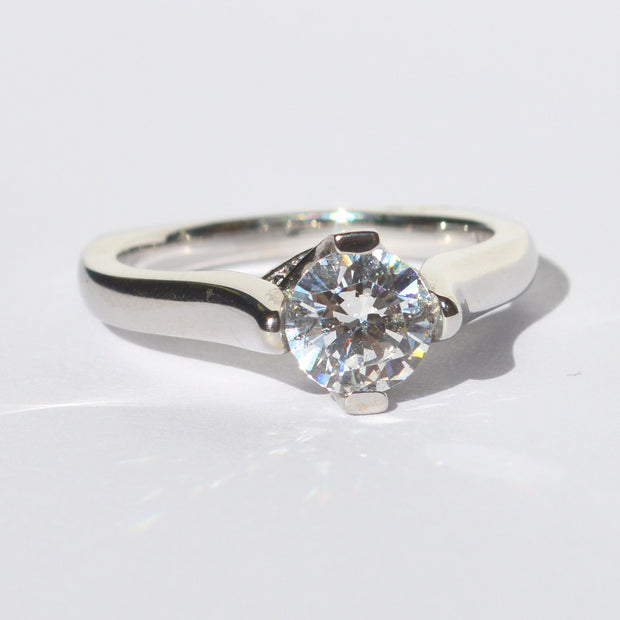 18K White Gold Diamond Cathedral Engagement Ring
