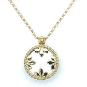 18K YELLOW GOLD VENETIAN MEDALLIONS SMALL DIAMOND AND MOTHER OF PEARL NECKLACE
