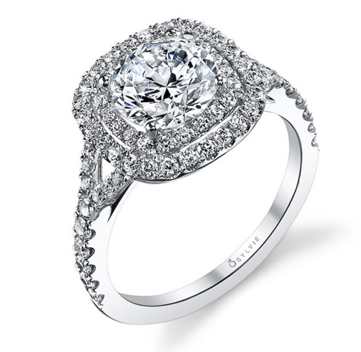 14k White Gold Sylvie Collection Halo Diamond Engagement Ring