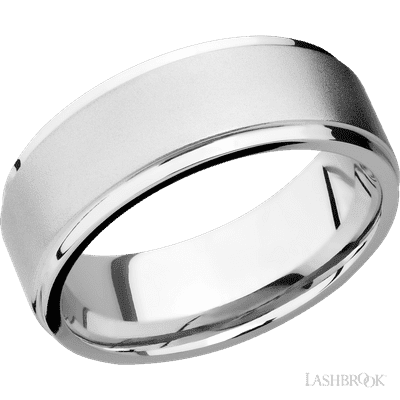 Lashbrook 8 Mm Wide Flat Grooved Edges 14K White Gold Band