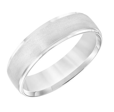 14K White Gold Comfort Fit  Wedding Band Featuring Brush