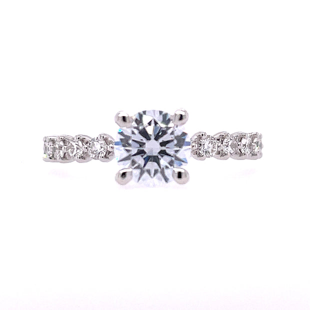 14K White Gold Gabriel & Co. Diamond Engagement Ring Featurinf .56CT Round Diamonds Along The Shank