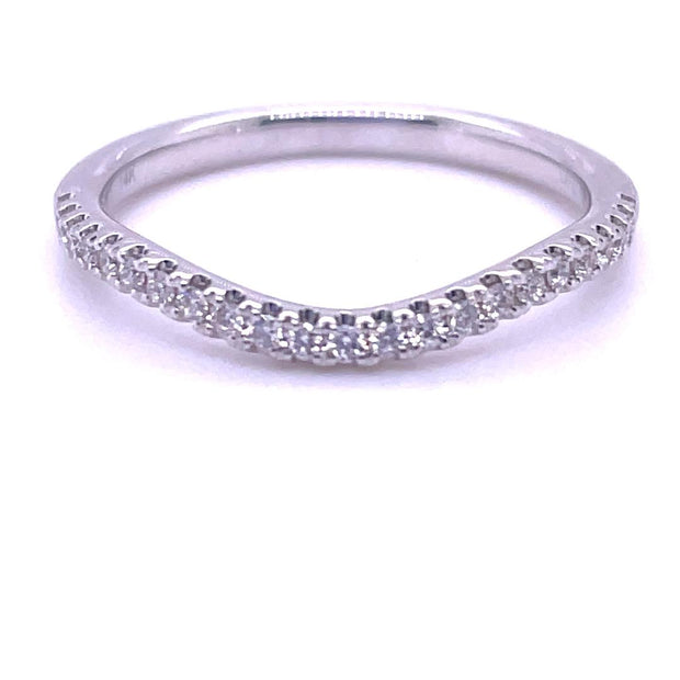 14k White Gold and Diamond curved Wedding Band