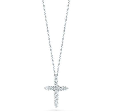 Roberto Coin 18K WHITE GOLD TINY TREASURES DIAMOND TAPERED CROSS NECKLACE