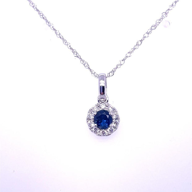 14K White Gold Sapphire Diamond Pendant