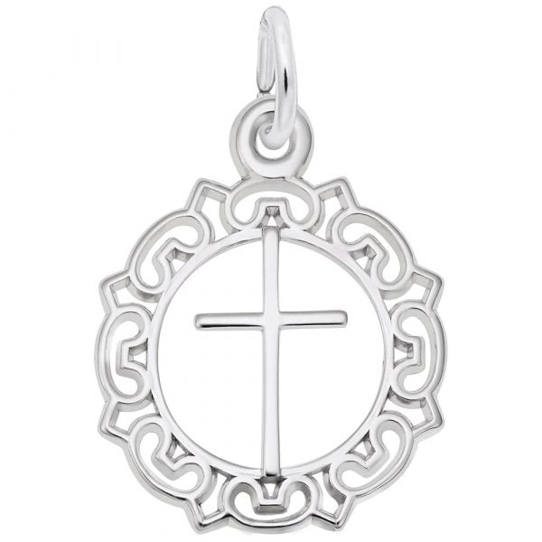 Sterling Silver Cross With Border Charm