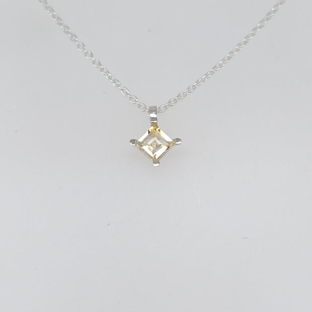 Sterling Silver 4.5x4.5MM Princess Shaped Light Yellow Citrine Prong Set Pendant