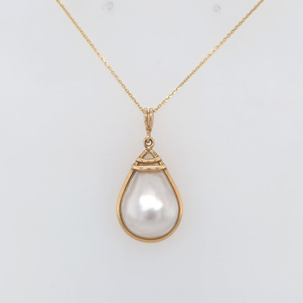 14K Tear Drop Pearl Pendant