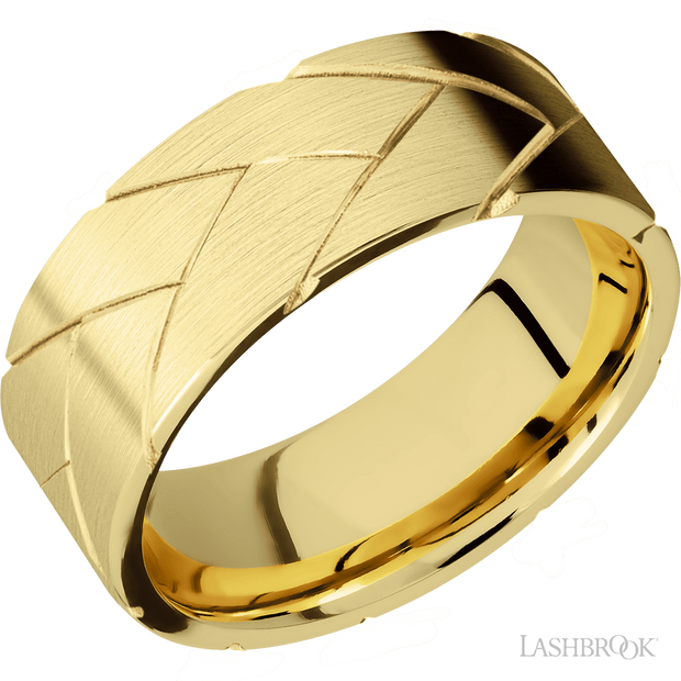 Lashbrook 8 Mm Wide/Flat/14K Yellow Gold Band With A Machined Flatbraid Pattern. Finish Satin.