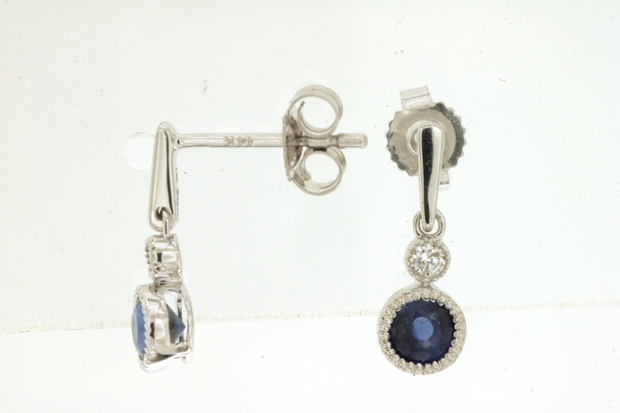 14K White Gold Sapphire And Diamond Drop Earrings