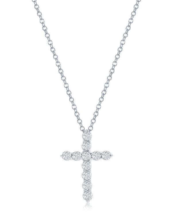 14K White Gold Diamond Cross Pendant