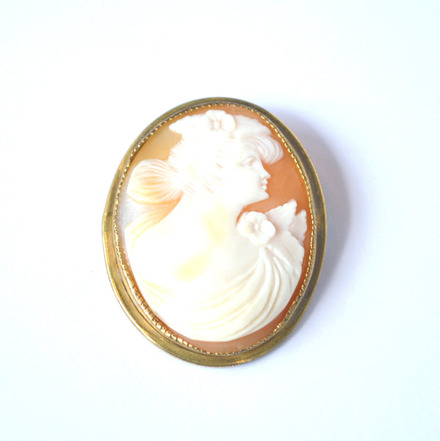 Estate Carved Cameo Pin Housed In A Gold-Filled Frame