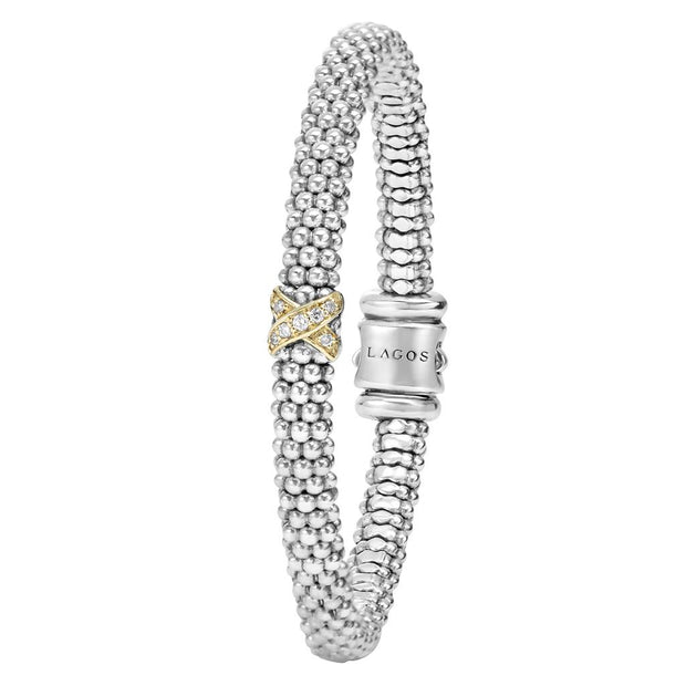 Lagos Sterling Silver & 18K Yellow Gold Diamond Bracelet