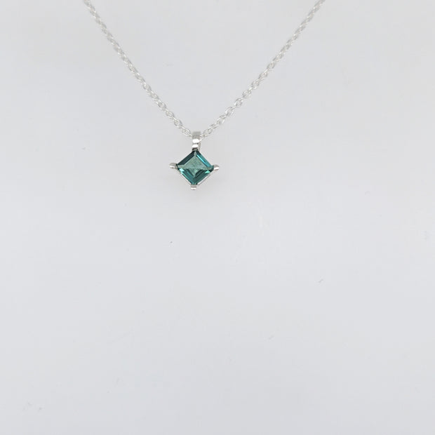Sterling Silver 4.5x4.5MM Princess Shaped Green Tourmaline Prong Set Pendant
