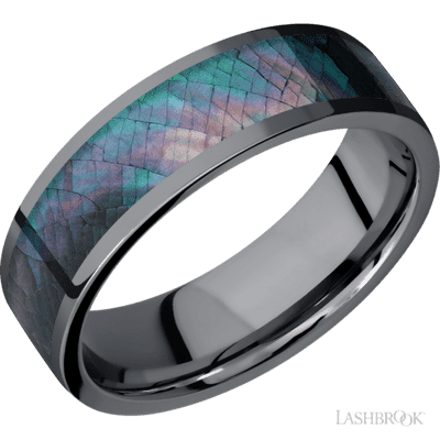 Lashbrook 7 Mm Wide/Flat/Tantalum Band With One 5 Mm Centered Inlay Of Black Mother Of Pearl
