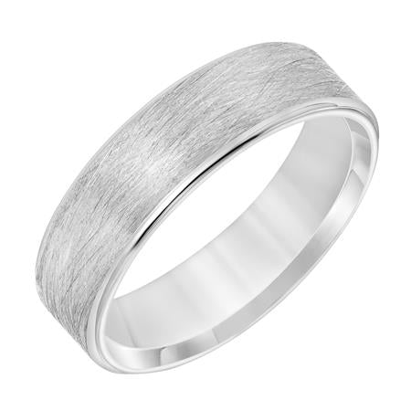 14K White Gold Comfort Fit Goldman Luxe Wedding Band Featuring Wire Finish And Polished Rounded Edge