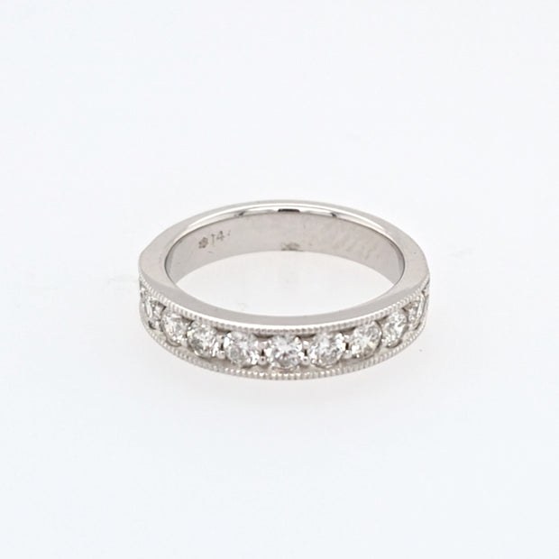 14K White Gold Milgrain Diamond Wedding Band