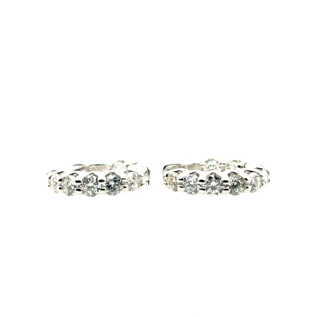 14K White Gold Huggie Hoop Earrings Featuring 3.13CT Total Weight Of Round Diamonds