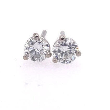 14K White Gold Three Prong Diamond Stud Earrings