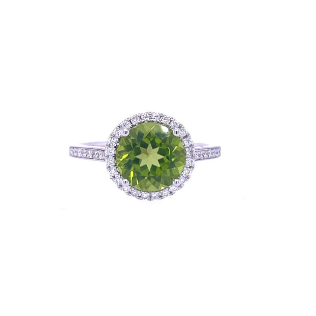 14k White gold Peridot and Diamond Gemstone Ring