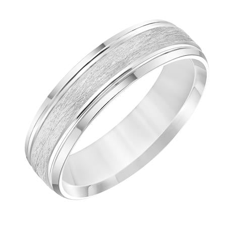 14K White Gold Comfort Fit Goldman Luxe Wedding Band Featuring Wire Finish And Polished Edges