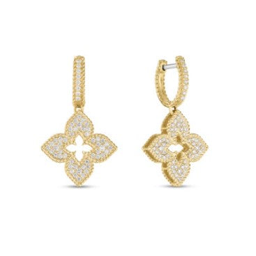 Roberto Coin 18K YELLOW GOLD VENETIAN PRINCESS PAVE DIAMOND MEDIUM FLOWER DROP EARRINGS