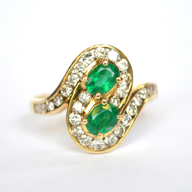 14k Yellow Gold Emerald and Diamond Ring