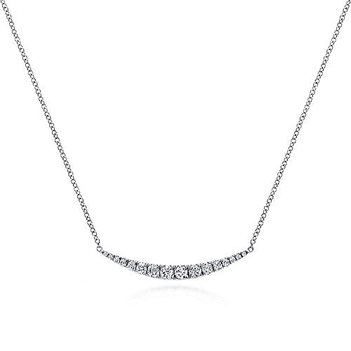 Gabriel & Co.14K White Gold Curved Diamond Bar Necklace .50Ct Diamonds