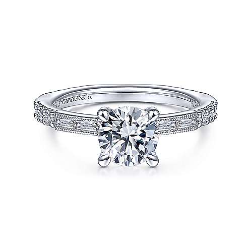 14k White Gold Gabriel & Co. Art Deco inspired Diamond Engagement Ring