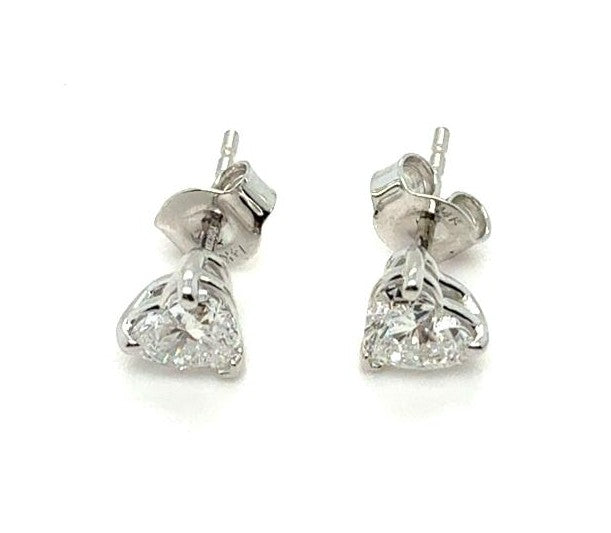 14K Heart Shape White Gold Diamond Stud Earrings