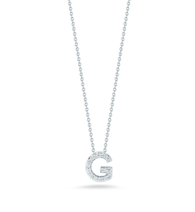 Roberto Coin 18K WHITE GOLD TINY TREASURES DIAMOND LOVE LETTER “G” NECKLACE