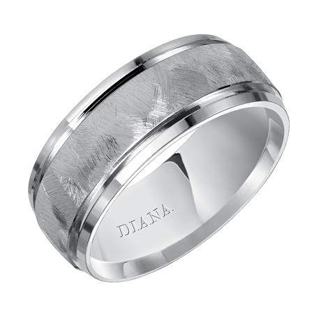 14K White Gold Comfort Fit Goldman Luxe Wedding Band Featuring Textured Finish