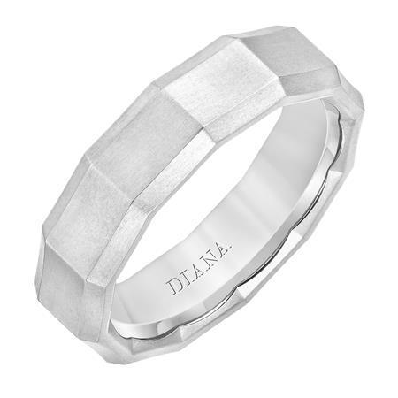 14K White Gold Comfort Fit Goldman Luxe Wedding Band Featuring Brushed Finish