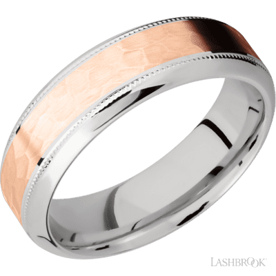 Lashbrook 7 Mm Wide/High Bevel Milgrain/Cobalt Chrome Band With One 4 Mm Centered Inlay Of 14K Rose Gold