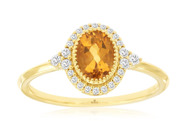 14K Yellow Gold Citrine & Diamond Ring