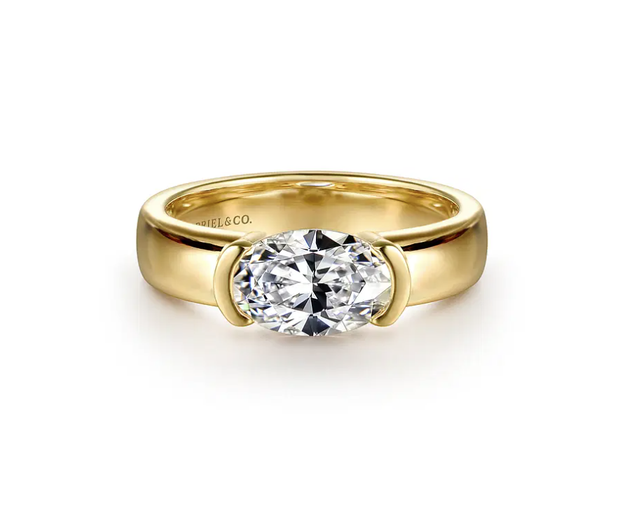 Gabriel & Co 14K Yellow Gold Half Bezel East West Oval Diamond Engagement Ring