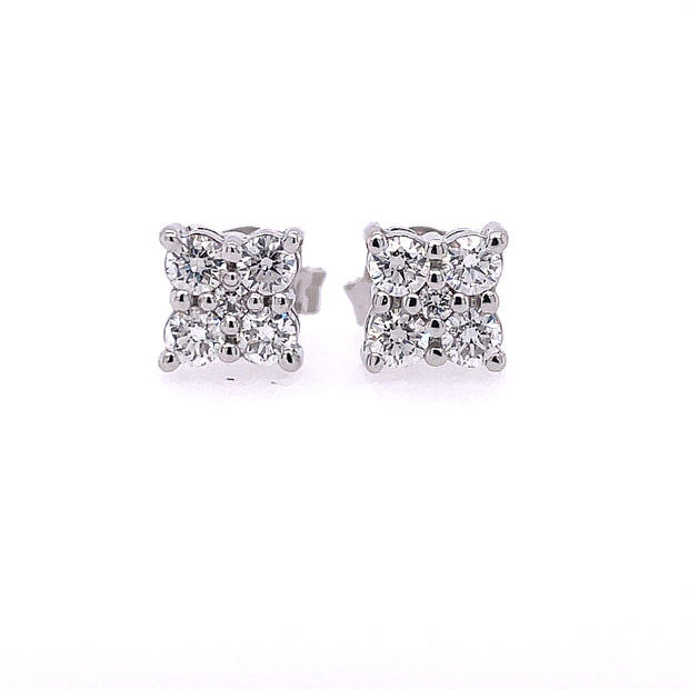 18K Roberto Coin Diamond Flower Earrings Featuring 8 Round Diamonds For A Total Of .45CT