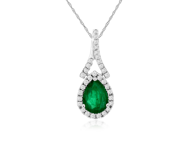 14K White Gold Emerald Diamond Fashion Pendant