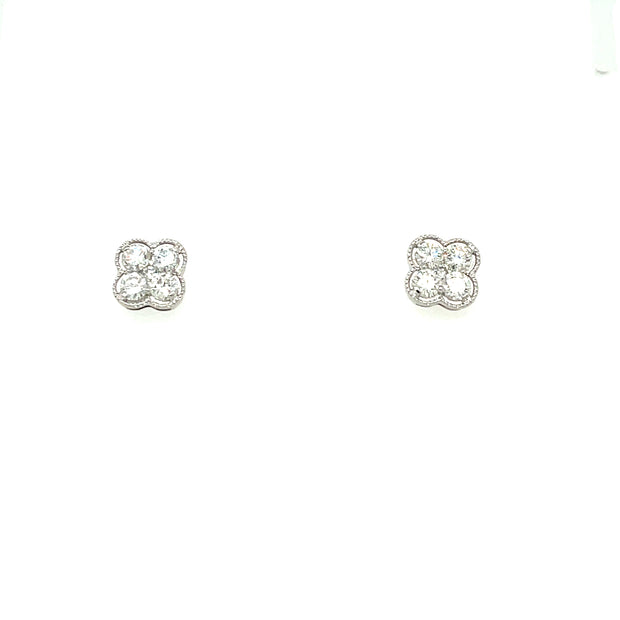 14K White Gold Diamond Cluster Earrings Featuring .50CT Total Round Diamonds